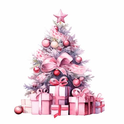 Pink Christmas Tree Clipart, Pink Christmas Painting, Christmas Tree Clip Art, Christmas Tree Scene, Tree With Presents, Mary Kay Christmas, Christmas Tree Kit, Tree Scene, Christmas Tree With Presents