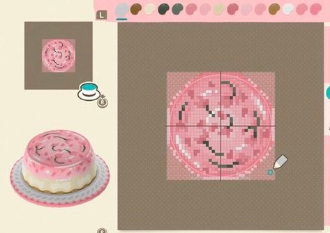 Acnh Clothes Pattern Grid Pink, Acnh Sakura Design, Acnh Hat Pattern Grid, Acnh Clothes Grid, Animal Crossing Hat Designs, Acnh Design Grid, Acnh Templates, Designs For Animal Crossing, Blossom Cake