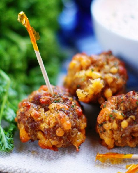 Best Creole Sausage Balls - Southern Discourse Baking Mix Biscuits, Sausage Creole, Southern Discourse, Savory Appetizers, Pork Breakfast Sausage, Sausage Balls Recipe, Cocktail Meatballs, Cajun Food, Mardi Gras Food