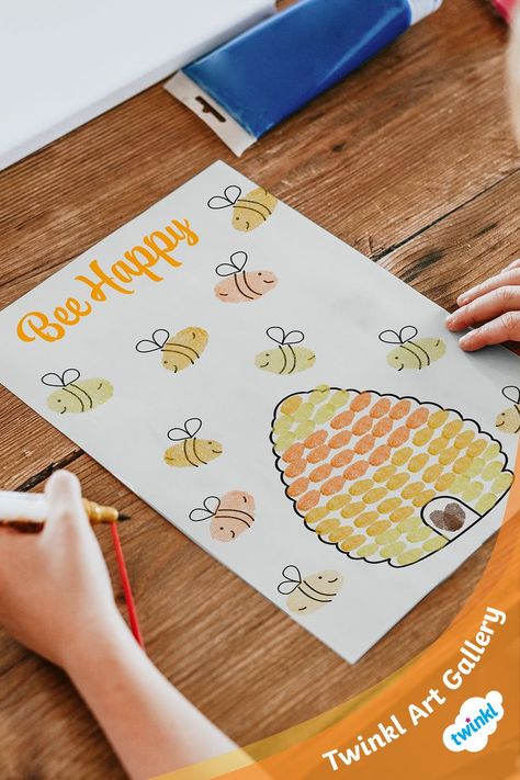 This lovely Bee Happy Hive Fingerprints Activity Poster allows your children to create wonderful unique art, perfect for Spring or as part of your Minibeasts Topic. It could be a lovely gift for their family and makes a fantastic art craft activity in the classroom for EYFS and KS1 children while learning all about Spring, Minibeast and Insects. Children will add their own painted fingerprints in order to create a cute hive and adorable bees and make a beautiful and unique poster. Fingerprint Art, Craft Activity, Unique Poster, Welcome Spring, Original Wall Art, Education Poster, Bee Happy, Fantastic Art, Posters And Prints