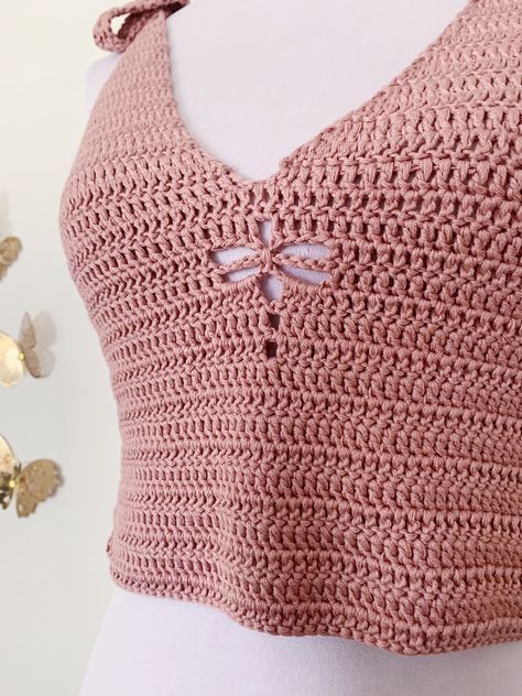 Crochet Dragonfly Tank Top, Dragonfly Crochet Top, Crochet Tanktops, Crochet Dragonfly, Crochet Crop Top Pattern, Crochet Baby Cardigan, Loom Knit, Cardigan Design, Crochet Tops Free Patterns