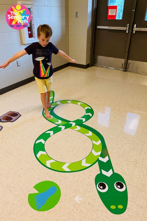 Sensory Seeking Behavior, Infinity Snake, Sensory Seeking, Sensory Classroom, Sensory Pathways, Sensory Path, School Hallways, Sensory Rooms, Gross Motor Activities