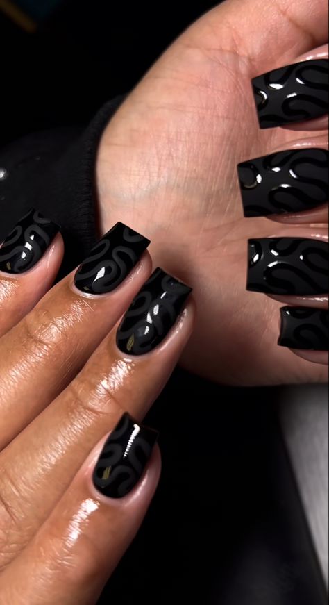 Blk Nails Art Designs, Black Full Set Nails Acrylics, Short Rockstar Nails, Sold Color Nails, Shorties Nails, Christmas Nail Ideas, Nail Designs Ideas, Girl Nails, Drip Nails