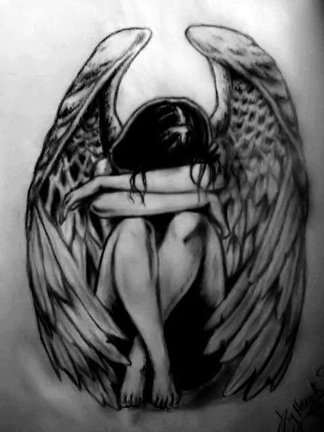 Fallen Angel Tattoo, Drawing Eyes, Angel Tattoo Designs, Angel Drawing, Angel Tattoo, 문신 디자인, Angels And Demons, Angel Art, Love Tattoos