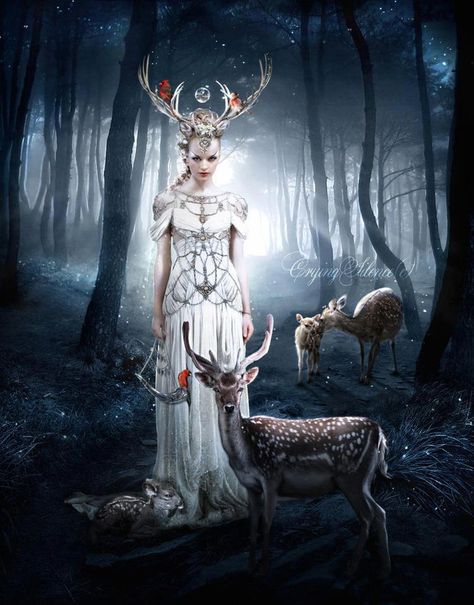 Deer goddess Irish Mythology, Celtic Gods, Illustration Fantasy, Celtic Goddess, Celtic Mythology, Goddess Art, Wild Nature, Arte Fantasy, Gods And Goddesses