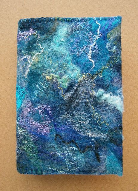 textured blue notebook 002 | handmade felt notebook cover | Flickr Blue Notebook, Felt Wall Hanging, Cover Inspiration, Wet Felting Projects, Felt Pictures, Needle Felting Tutorials, Felt Gifts, Organic Art, Felt Book