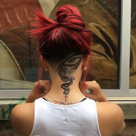 Henna hair art = woah. Loving this artistry by @rock.thebarber. #modernsalon #hennahairart #hairdressermagic Shaved Undercut Designs, Shaved Head Designs, Nape Tattoo, Undercut Designs, Undercut Long Hair, Shaved Undercut, Henna Hair, Hair Tattoos, Undercut Hairstyles