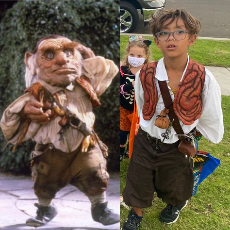 Homemade costume of Hoggle from 80’s cult classic movie Labrynth Labyrinth Dress, Labyrinth Costume, Horse Spirit, Fair Outfits, Cosplay Characters, Family Costumes, Family Halloween Costumes, Pow Wow, Movie Costumes