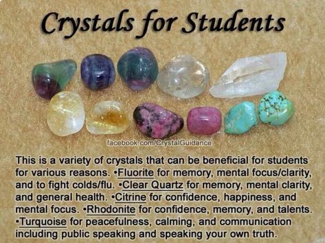 Crystals for students Crystal Uses, Crystal Power, Crystal Therapy, Crystal Healing Stones, Crystal Magic, Crystal Meanings, Crystal Stones, Rocks And Gems, Energy Crystals