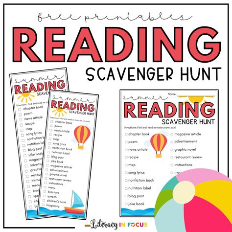 Literacy In Focus Reading Scavenger Hunt, Reading Challenge Printable, Literacy Night Activities, Teaching 6th Grade, Summer Reading Challenge, Reading Motivation, Reading Comprehension Strategies, Nonfiction Reading, Teacher Lesson Plans