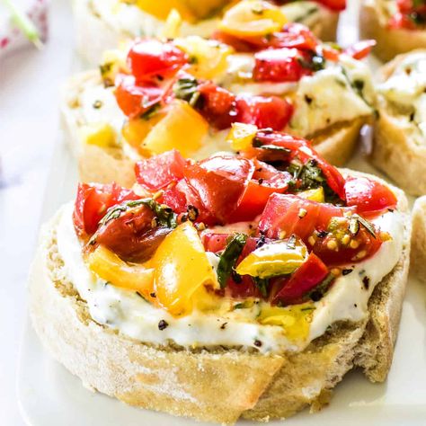 Whipped Ricotta Bruschetta Ricotta Bruschetta, Ricotta Dip, Lemon Tree Dwelling, Best Sides, Rotisserie Chicken Salad, Whipped Ricotta, Classic Appetizers, Cornish Hens, Bruschetta Recipe