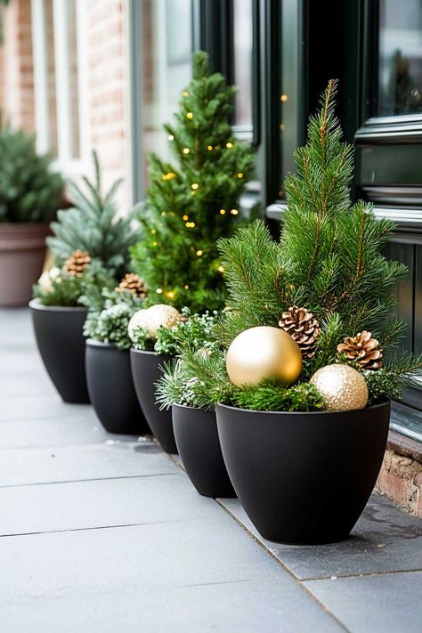 100+  Christmas Planter Ideas Your Front Porch Is Begging For Christmas Outdoor Arrangements, Outdoor Christmas Planters Diy, Diy Christmas Planters Front Porches, Front Porch Christmas Decor Ideas Diy, Entrance Christmas Decor, Christmas Planters Diy, Christmas Planter Ideas, Christmas Window Boxes, Christmas Planter