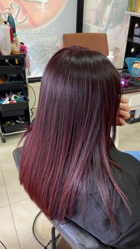 Burgundy Hair Colour For Indian Skin, Red Wine Hair, Pelo Color Vino, Hidden Hair Color, Dark Red Hair Color, Hair Color Plum, Puffy Hair, Wine Red Hair, Black Hair Balayage