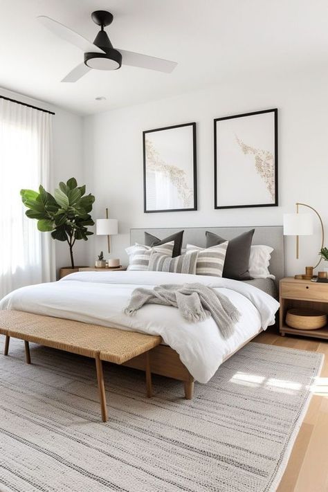 Magnolia Guest Bedroom Ideas, Light Bedroom Ideas, Rug Size For King Bed, Modern Guest Bedroom, Simple Bed Designs, Minimalist Bedroom Decor, Simple Bed, Bedroom Refresh, Simple Bedroom