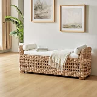 Bed Bath & Beyond | The Best Deals Online: Furniture, Bedding, Rugs, Kitchen Essentials & More Benches With Baskets Underneath, Boho Benches For Bedroom, Wicker Bench Entryway, Wood Bedroom Bench, End Of Bed Bench Storage, Boho Storage Bench, Rattan Storage Bench, Bedroom Benches Master, Bench Storage Seat