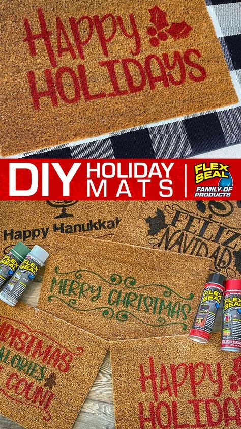 Decorate your doorstep with a Flex Seal® DIY Doormat that Sleighs! Our friend 📷 @shesthecarpenter/IG used Flex Seal Colors to create these Tree-mendous welcome mats you’re sure to love. They’re so easy to make and add the perfect pop to your front door this Holiday! 👉Click to learn how to create your own festive #FlexSealDIY doormat! #DIYCraft #DIYCrafts #DIYer #DIYVideo #EasyDIY #AsSeenOnTV #HolidayCrafts #HolidayDecorating #DIY #Mats #HolidayDecorations #Holidays #FlexSeal #DIYers Diy Doormat, Flex Seal, Diy Christmas Door, Door Mat Diy, Dollar Store Christmas Crafts, Dollar Store Christmas, Christmas Doormat, Christmas Front Doors, Diy Store