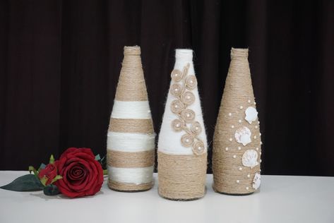 Bottle Craft, Jute Crafts, Home Decoration Ideas, Cream Colour, Jute Rope, Jar Crafts, Educational Videos, Bottle Crafts, Decoration Ideas