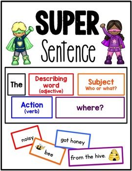 This pack has Super Sentence sets for every season! Super Sentence is an activity that I use for literacy centers and small group work. Students build sentences by matching the colors on the word/phrase cards to the colors on the sentence building mat. Build Sentences, 1st Grade Ela, Sentence Building, Education Post, Teaching First Grade, The Sentence, An Education, Group Work, Year 1