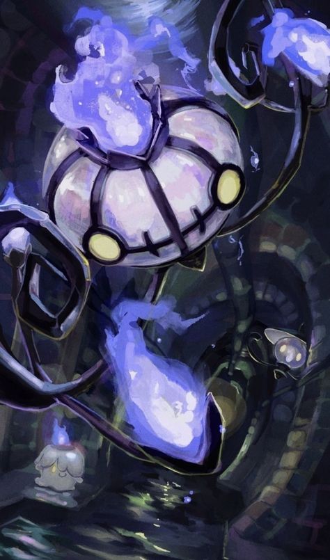 Pokemon Starters Wallpaper, Cofagrigus Art, Pokemon Wallpaper Halloween, Pokemon Halloween Art, Ghost Pokemon Art, Chandelure Art, Halloween Pokemon Wallpaper, Ghost Pokemon Wallpaper, Pokemon Chandelure