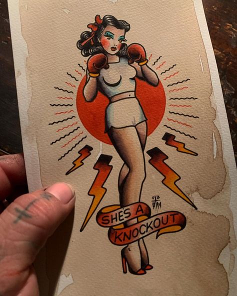 Sailor Jerry Woman, Jerry The Sailor Tattoos, Sailor Jerry Cowgirl Tattoo, Traditional Tattoo Pin Up, Sailor Jerry Mermaid Tattoo Old School, Pinup Tattoo Sailor Jerry, Traditional Tattoo Girls, Northern Lights Tattoo, Boxing Tattoos