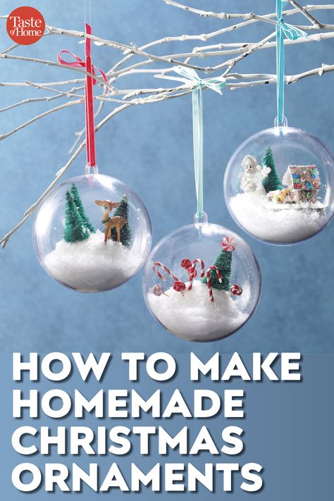 How to Make Homemade Christmas Ornaments Homemade Christmas Ornaments, Clear Christmas Ornaments, Book Centerpieces, Nifty Crafts, Christmas Globes, Easy Christmas Ornaments, Mercury Glass Christmas Ornaments, Snowflake Cookies, Clear Ornaments