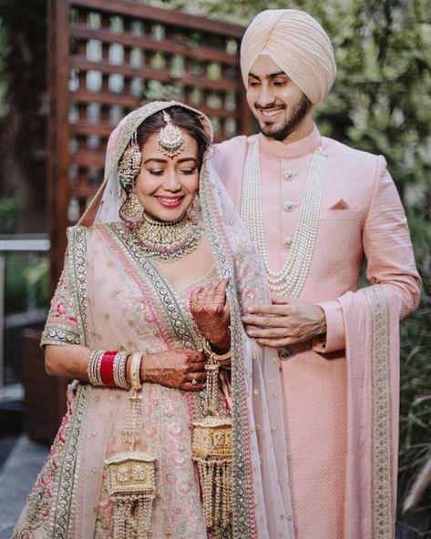 Neha Kakkar Wedding, Sabyasachi Wedding Lehenga, Neha Kakkar Dresses, Rohanpreet Singh, Best Indian Wedding Dresses, Bride Groom Poses, Indian Idol, Bridal Photography Poses, Couple Poses Photography