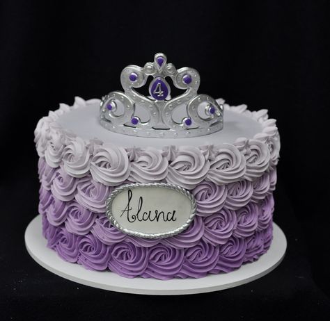 Purple Princess Cake Ideas, Her Royal Fiveness Birthday Cake, Purple Princess Cake, Rosette Birthday Cake, Purple Princess Party, Pink Princess Cakes, Square Birthday Cake, Princess Party Cake, Princess Theme Cake