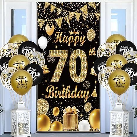 Amazon.com: 70th Birthday Party Decorations for Men Women Black Gold Happy 70th Birthday Door Cover Banner with 18pcs Black Gold Happy 70th Birthday Balloons for 70th Birthday Anniversary Party Decor Supplies : Home & Kitchen 70th Birthday Balloons, Birthday Party Decorations For Men, 70th Birthday Party Decorations, 70th Birthday Parties Decorations, Anniversary Party Decor, Happy 70th Birthday, Birthday Door, 70th Birthday Party, Happy 70 Birthday