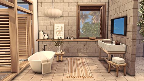 Sims 4 Bathroom Ideas, Sims 4 Bathroom, Sims Interior, Earthy Bathroom, Wc Ideas, Old Money House, House Flippers, Sims 4 House Plans, The Sims 4 Packs