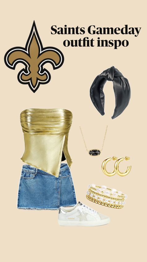 2024 inspo Notre Dame Gameday Outfit, Black And Gold Gameday Outfit, Black And Gold Game Day Outfit, Nfl Gameday Outfit, Saints Game Day Outfit, Saints Game, Game Day Outfit, Gameday Outfit, Day Outfit