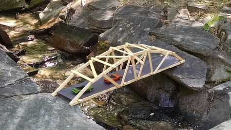 How to Build a Model Bridge | Garrett's Bridges Popsicle Bridge, Diy Bridge, Warren Truss, Popsicle Stick Bridges, Bridge Project, Iron Bridge, Bridge Model, Truss Bridge, Bridge Construction