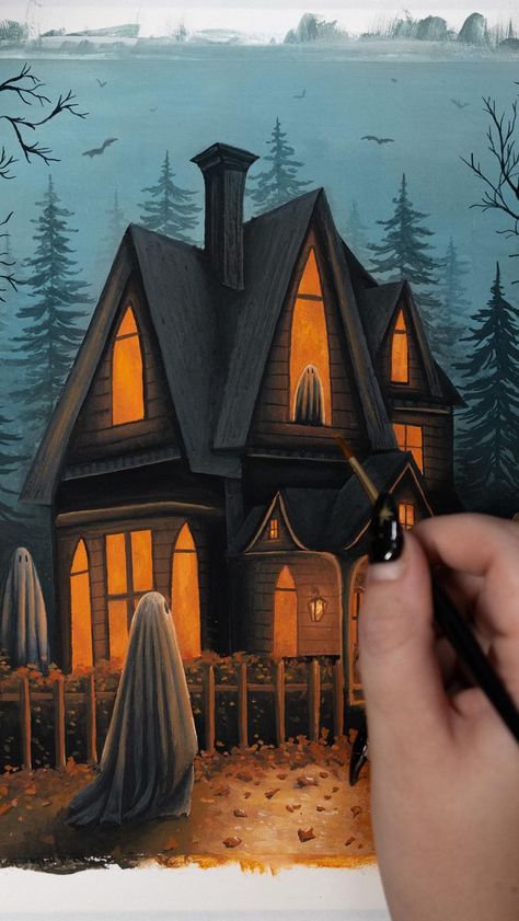 Darkness Falls, Halloween Artwork, Spooky Decor, Cottage Core, Ghost, Art Painting, Halloween, Instagram, Art