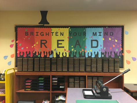 "Brighten your mind Read" School Library Bulletin Board Reading Display Bulletin Board Reading, Book Bulletin Board, School Library Bulletin Boards, Reading Display, Best Library, School Library Displays, Library Bulletin Board, Teen Library, Library Bulletin Boards