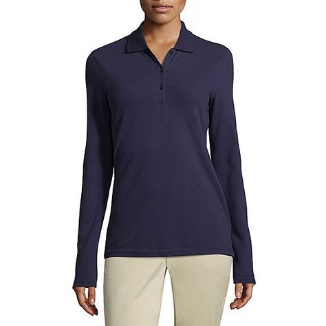 Arizona Long-Sleeve Polo Shirt - JCPenney Long Sleeves Polo, Long Sleeve Polo Shirt, Plus Size Shorts, Business For Kids, Long Sleeve Polo, Lands End, Plus Size Dresses, Women Long Sleeve, Sleeve Styles