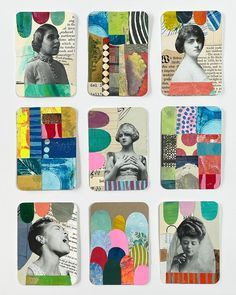 Collage Artwork Paper, Collage And Mixed Media, Jennifer Wilkin Penick, Index Card Art Ideas, Collage Cards Ideas, Artist Trading Cards Inspiration, Card Collage Ideas, Collage Art Design Ideas, Painting On Cards