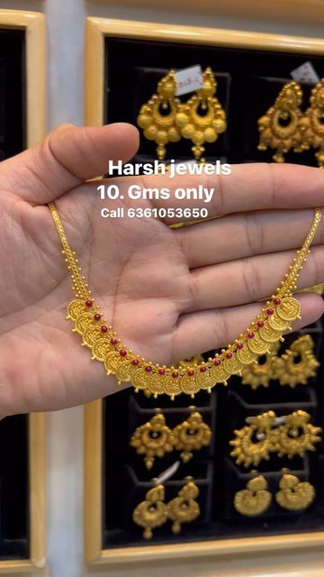 Pearl Necklace Long Indian, Harsh Jewels Mysore, 10 Gms Gold Necklace Indian, Laxmi Haram Designs Gold, Short Necklace Designs Gold, Kasu Earrings, Kasulaperu Necklace, 10 Gms Gold Necklace, Necklace Designs Gold Indian