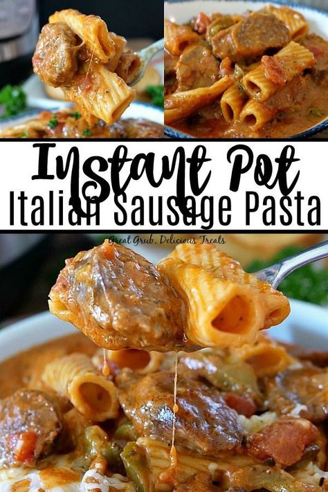 Instant Pot Italian Sausage Pasta is loaded with Italian sausage, cheese, delicious seasoning, pasta all in an amazing homemade sauce. #instantpotrecipes #italiansausagerecipes #italian #pastarecipes #dinner #greatgrubdelicioustreats Instant Pot Italian Sausage, Sausage Penne Pasta, Instant Pot Italian, Sausage Pasta Recipes, Instant Pot Pasta Recipe, Italian Sausage Pasta, Italian Sausage Recipes, Hot Italian Sausage, Yummy Pasta Recipes