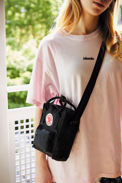 Fjallraven Kanken Mini Crossbody | Urban Outfitters UK Mini Sling Bag Outfit, Fjallraven Kanken Outfit, Mini Backpack Outfit, Kanken Sling Bag, Sling Bag Outfit, Kanken Sling, Mochila Fjallraven Kanken, Fjallraven Kanken Mini, Mochila Kanken