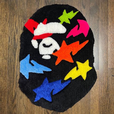 Enjoy this beautfiully handmade rug that measures 25.5 x 18 inches. Bape Monkey, Sneakerhead Room, Bedroom Ideas For Small Rooms Diy, Weird Furniture, Hypebeast Room, Black Bedroom Design, Graphic Rug, Funky Rugs, Future Apartment Decor