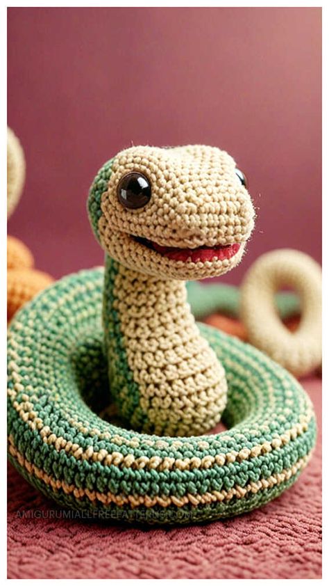 Crochet Cute Snake Amigurumi Free Pattern Crochet Arigumi Free Pattern Cute, Snake Amigurumi Free Pattern, Crochet Snake Pattern Free, Amigurumi Snake, Unique Crochet Patterns, Crocheted Gifts, Crochet Snake, Diy Crochet Patterns, Amigurumi Plush