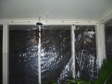 Outdoor Porch...turned Into Green House!  ~Heavy vinyl shower curtains would work great! Porch Vibes, Porch Greenhouse, Screened In Porch Diy, Mason Jar Planter, Porch Enclosures, Summer Planter, Winter Greenhouse, Plastic Shower Curtain, Patio Enclosures