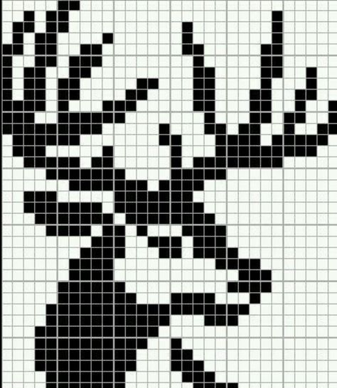 Wolf Knitting Chart, Deer Knitting Chart, Deer Pixel Art Grid, Deer Pixel Art, Knitting Charts Animal, Wolf Pixel Art, Pixel Art Black And White, Black And White Pixel Art, Deer Cross Stitch