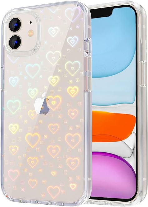 Tksafy for iPhone 11 Case, Clear Glitter Cute Laser Holographic Love Heart Pattern for Women Girls, Anti-Scratch Hard PC Protective Phone Cover for Apple iPhone 11 6.1-inch 2019, Rainbow Heart Routine Aesthetic, Apple Iphone 11, Iphone 11 Case, Rainbow Heart, Heart Pattern, Heart Patterns, Face Skin, Care Routine, Phone Cover