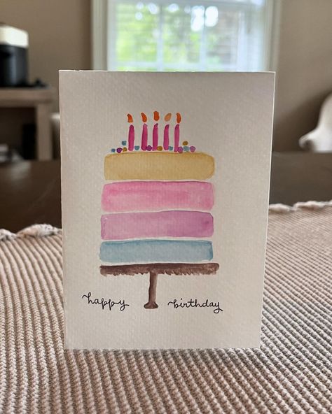 Watercolor Cards Ideas Simple, Hand Painted Birthday Cards, Painted Birthday Cards, Watercolor Cards Ideas, Famous Art Paintings, Birthday Cake Card, Simple Birthday Cards, Homemade Birthday Cards, Hand Painted Card