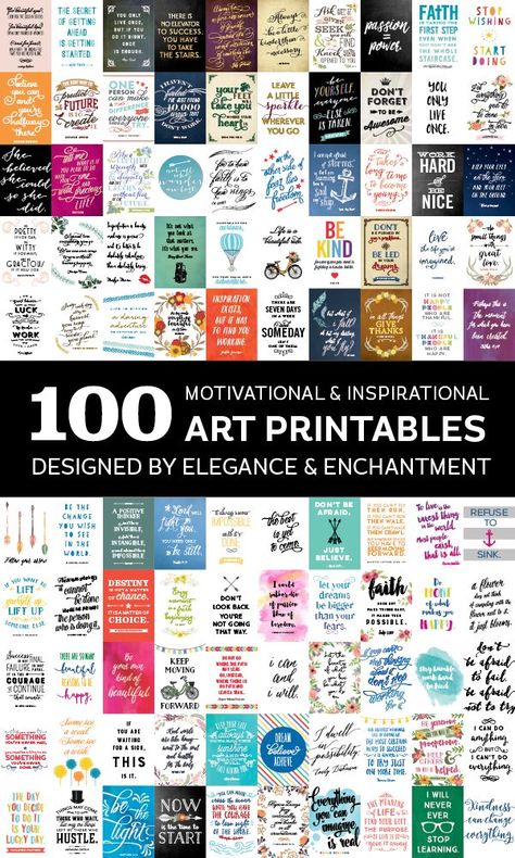 100 inspiring and motivational art printables, designed by Elegance and Enchantment. Sign up for a subscription to gain access to this growing library of designs, or take advantage of the free downloads that are shared every week! Positiva Ord, Teen Diy, Veal Recipes, Diy Buch, Inspirational Printables, Motivation Monday, Art Printables, Subway Art, Motivational Art