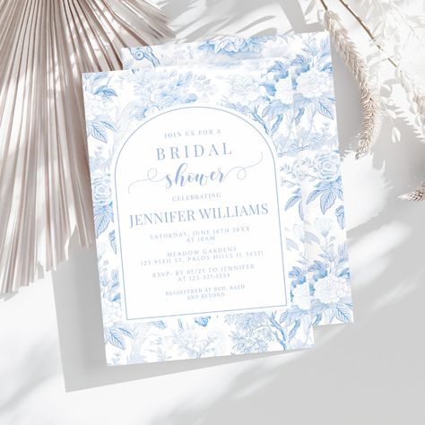 Blue And White Bridal Shower Invitations, Bridal Shower Ideas Something Blue, Chinoiserie Party, Blue Bridal Shower Invitations, Bridal Shower Inspo, Chinoiserie Pattern, Invites Wedding, White Flower Pattern, Fav Products