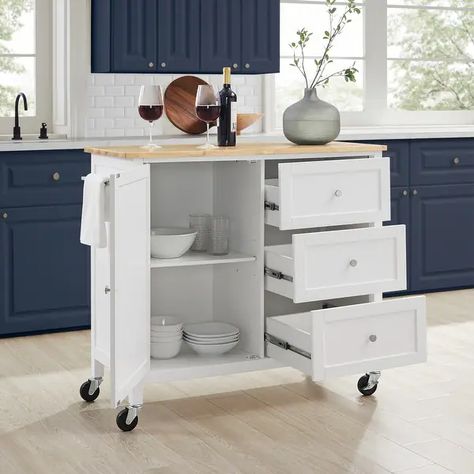 Soren Wood Top Kitchen Island/Cart - On Sale - Bed Bath & Beyond - 36361208 Granite Top Kitchen, Kitchen Workspace, Panel Cabinet Doors, Recessed Panel Cabinets, Kitchen Island On Wheels, Island Cart, Mobile Kitchen, Wood Countertop, Kitchen Island Cart