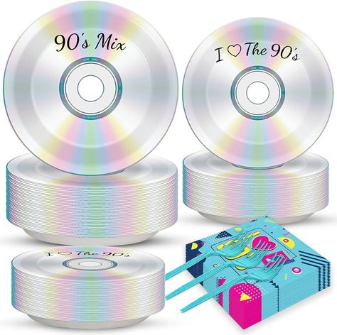 Amazon.com: 200Pcs 90's Party Plates Napkins 90's Mix CD Tableware Set for Retro 90s Theme Party Decoration Dessert Plates Forks Serve 50 Guests for I Love The 90s Back to The 90's Birthday Party Favor Supplies : Toys & Games 90s Theme New Years Eve Party, 90s Theme Birthday Party Decorations, 40th Birthday 90's Theme, 90s Theme Party Decor, Party Like Its 1999 Theme, 90s 30th Birthday Party Theme, Clueless Birthday Party Theme, 90s Birthday Party Theme Decoration, 90s Aesthetic Party