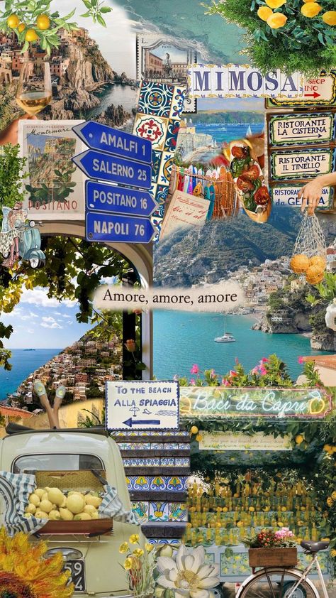 Italy Collage, Virginia Sanhouse, Vespa Art, Fruit Background, Capri Italia, Summer In Italy, Italy Vibes, Lemon Flowers, Travel Collage