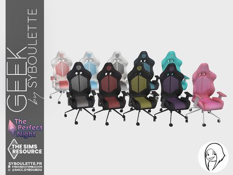 Syboubou's The Perfect Night - Geek - Gamer Chair Sims 4 Gaming Chair Cc, Chair Sims 4 Cc, Sims 4 Cc Chair, Sims 4 Office, Sims 4 Piercings, Sims 4 Tsr, Gamer Chair, The Sims 4 Pc, Muebles Sims 4 Cc